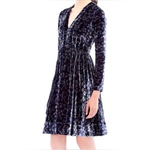 Silk Velvet Floral Long-Sleeve Navy Skater Dress